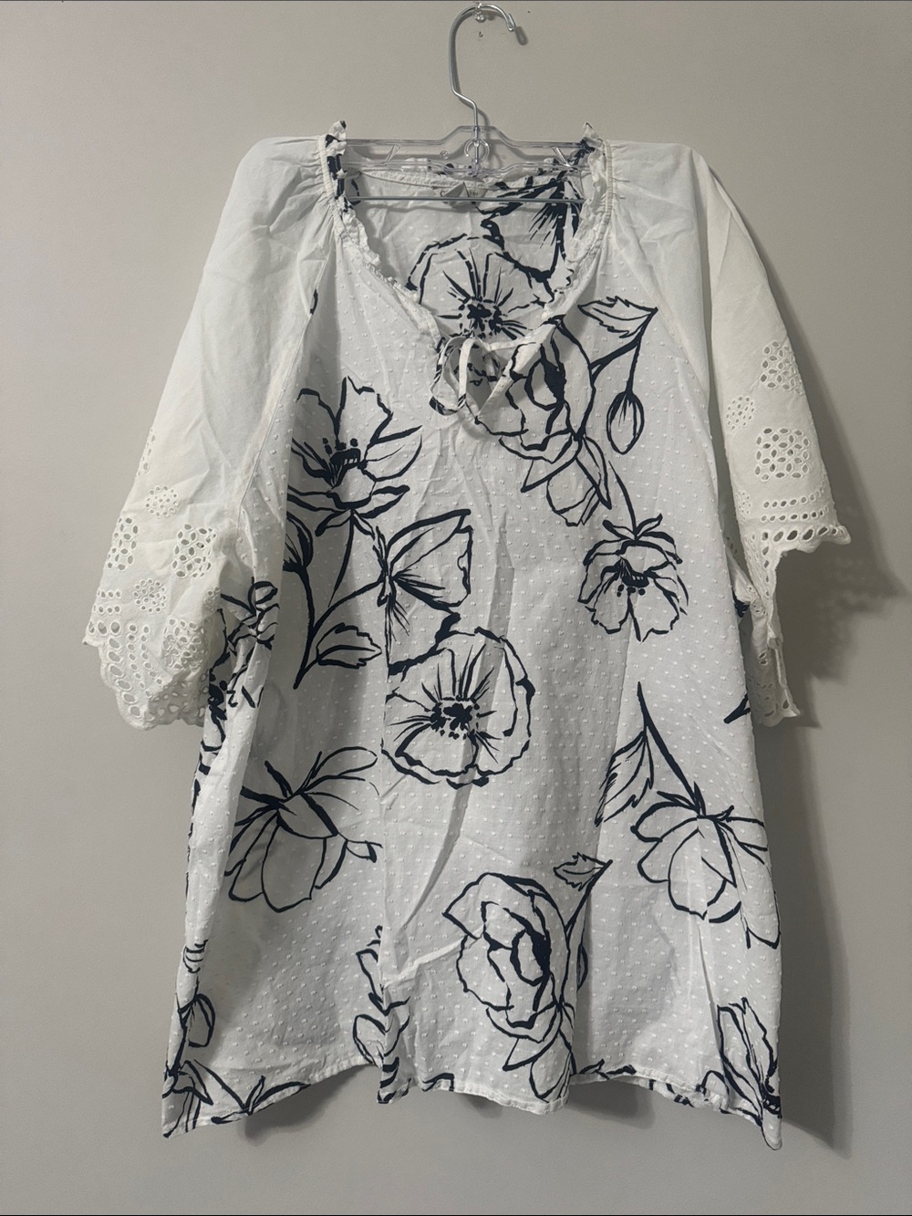 Cato White Tunic Dress with Navy Floral Print